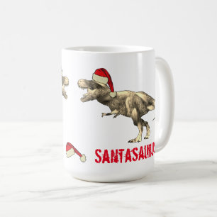 Caneca De Café Papai Noel saurus Dinossauro de Natal Assustador T