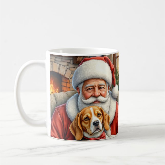 Caneca De Café Papai Noel Segurando Arte de Natal de Beagle (Esquerda)