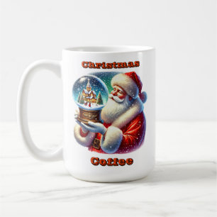 Caneca De Café Papai Noel segurando um globo de neve festiva no i