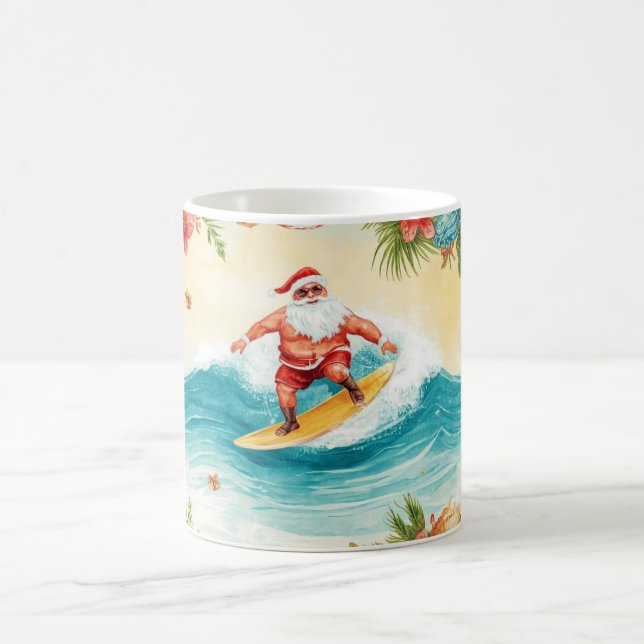 Caneca De Café Papai Noel surfando no feriado de Natal (Centro)