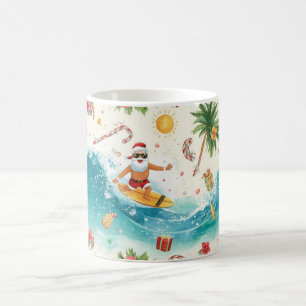 Caneca De Café Papai Noel surfando no feriado de Natal