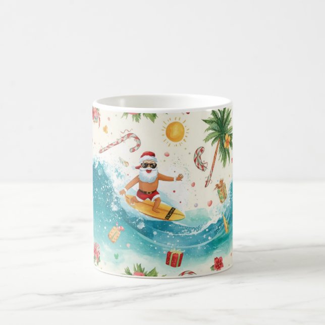 Caneca De Café  Papai Noel surfando no feriado de Natal  (Centro)