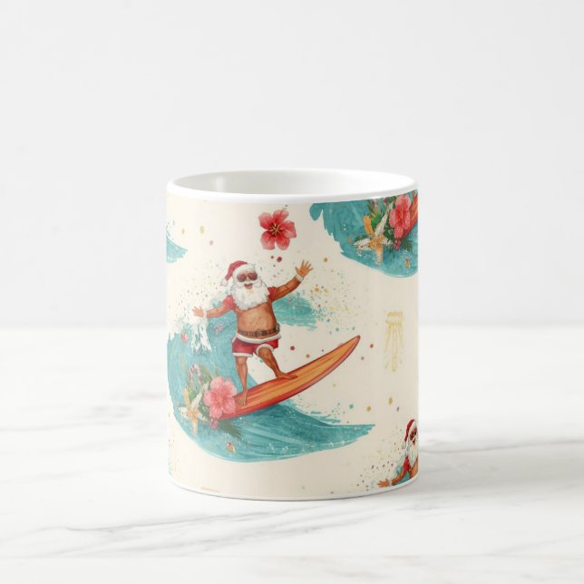 Caneca De Café Papai Noel surfando no feriado de Natal (Centro)