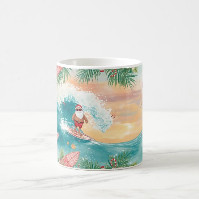 Caneca De Café Papai Noel surfando no feriado de Natal (Centro)