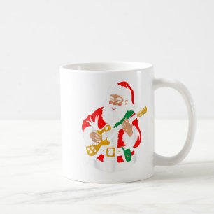 Caneca De Café Papai Noel Tocando Guitarra Vibrações de Natal Eng