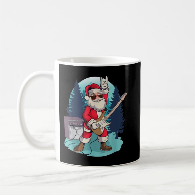 Caneca De Café Papai Noel tocando violão Encantado Rock Christmas (Esquerda)