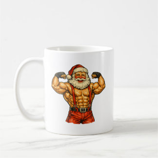 Caneca De Café Papai Noel Vintage Fisiculturista Natal Divertido
