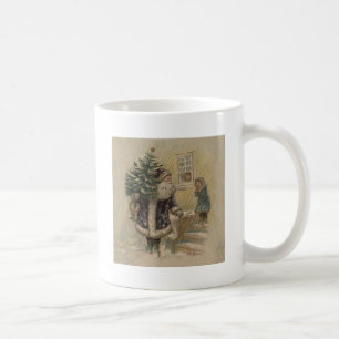 Caneca De Café Papai Noel Vintage Neve Árvore de Natal