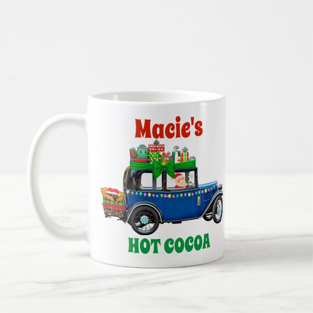 Caneca De Café Papais noeis Azul Carro Natal Apresenta Cacau Quen (Esquerda)