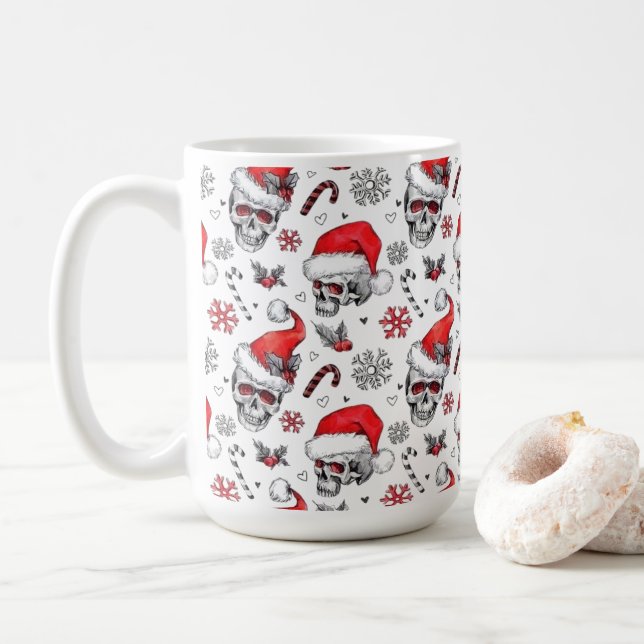 Caneca De Café Papais noeis, crânios e canas-doces (Com Donut)