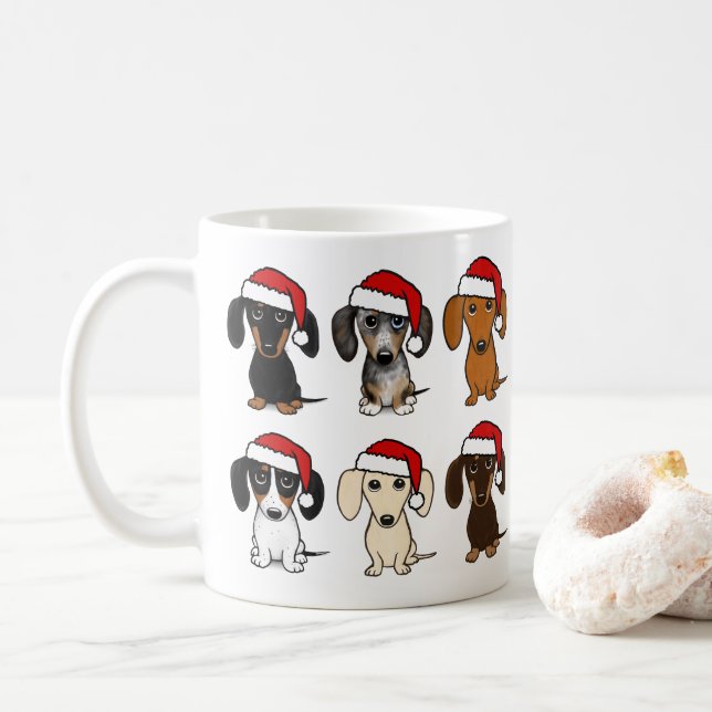 Caneca De Café Papais noeis Dachshances Cute Wiener Cães Natal (Com Donut)