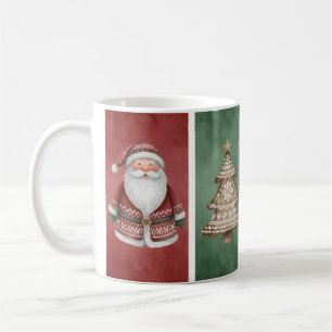 Caneca De Café Papais noeis de aquarela, árvore e galinha