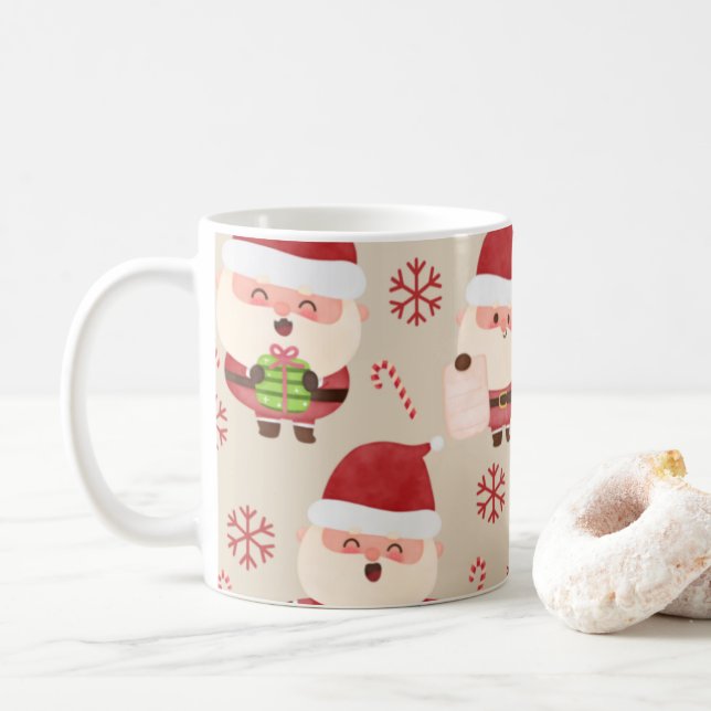 Caneca De Café Papais noeis de Aquarelas - Snowflake Candy Cane N (Com Donut)