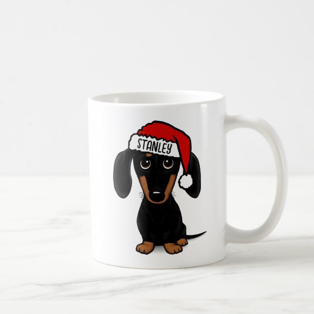 Caneca De Café Papais noeis de Dachshund Pretos e Tan Nome Person (Direita)