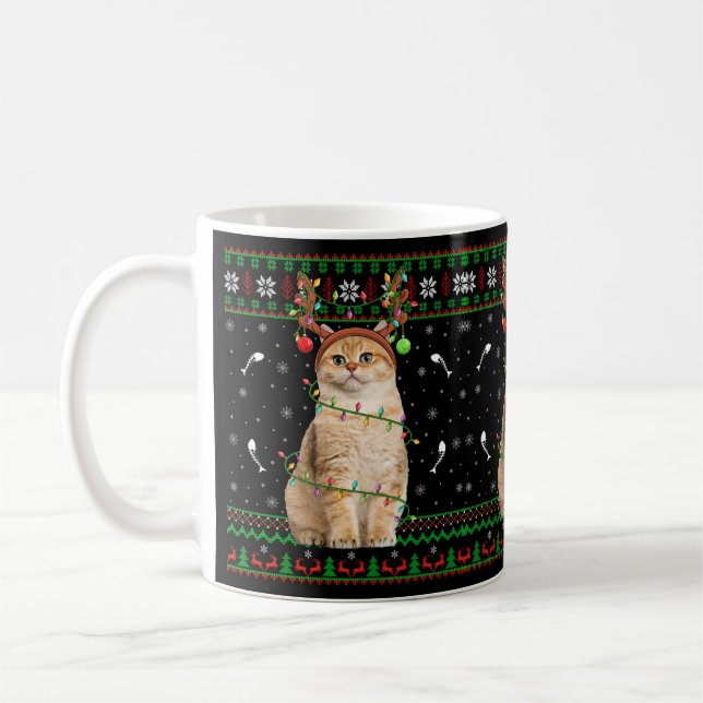Caneca De Café Papais noeis de Iluminação do Sweater Cat Ugly Xma (Esquerda)
