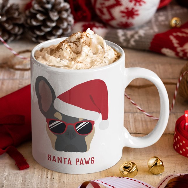 Caneca De Café Papais noeis de Natal Blue Tan Buldogue Francês (Criador carregado)