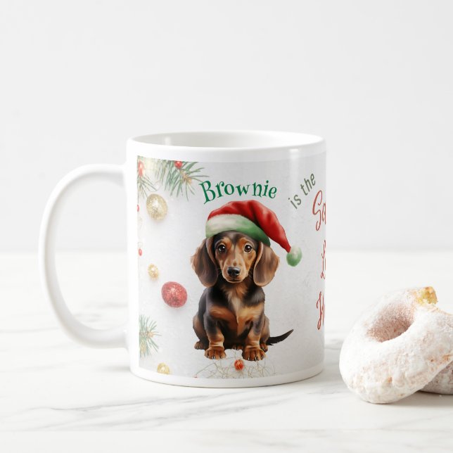 Caneca De Café Papais noeis de Natal personalizáveis Mini Dachshu (Com Donut)