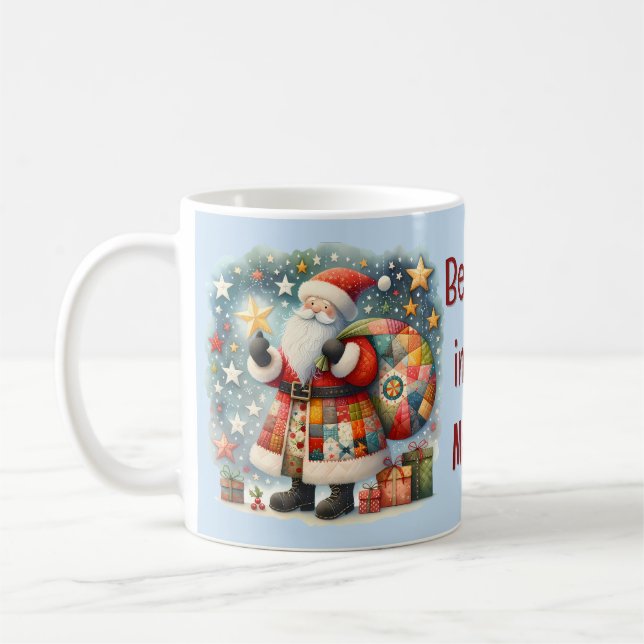 Caneca De Café Papais noeis de retalhos com estrelas de Natal (Esquerda)