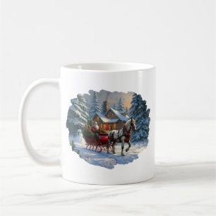 Caneca De Café Papais noeis de Sleigh de um cavalo natalino