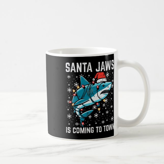 Caneca De Café Papais noeis de tubarão natalino Tubarão Natal Hom (Direita)