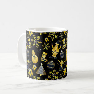Caneca De Café Papais noeis Dourados de Natal Padrão de Neve