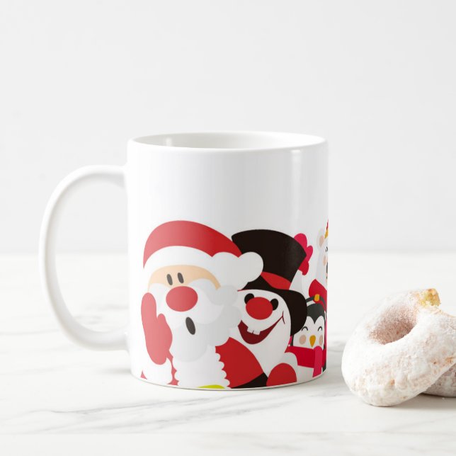 Caneca De Café Papais noeis e Amigos Caça de Natal (Com Donut)