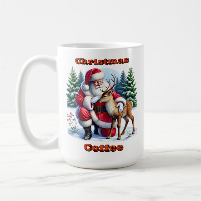 Caneca De Café Papais noeis e Jovem Reindeer no inverno (Esquerda)