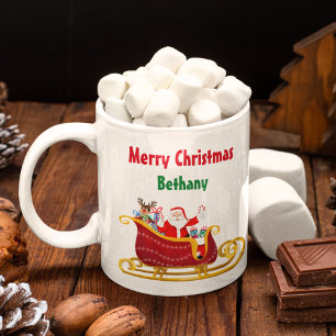 Caneca De Café Papais noeis e Reindeer Christmas Sleigh Personali