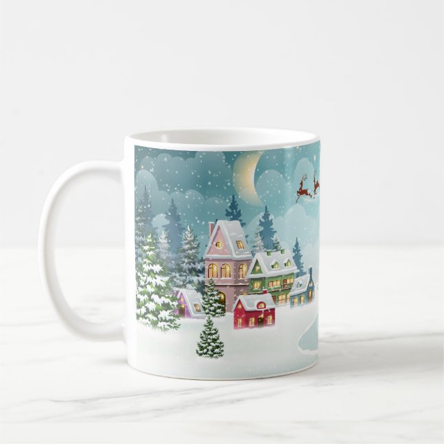 Caneca De Café Papais noeis e Reindeer no fundo do Natal. Inverno (Esquerda)