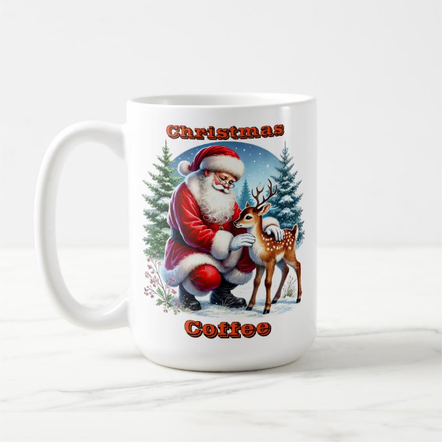 Caneca De Café Papais noeis e uma jovem Reindeer no inverno (Esquerda)