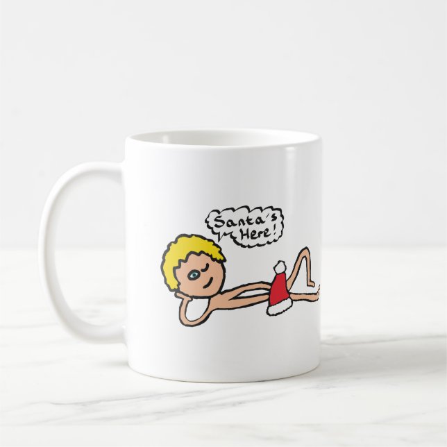 Caneca De Café Papais noeis Engraçados Aqui Humor Xmas (Esquerda)