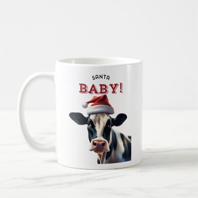 Caneca De Café Papais noeis engraçados Vaca Holstein de Natal (Esquerda)