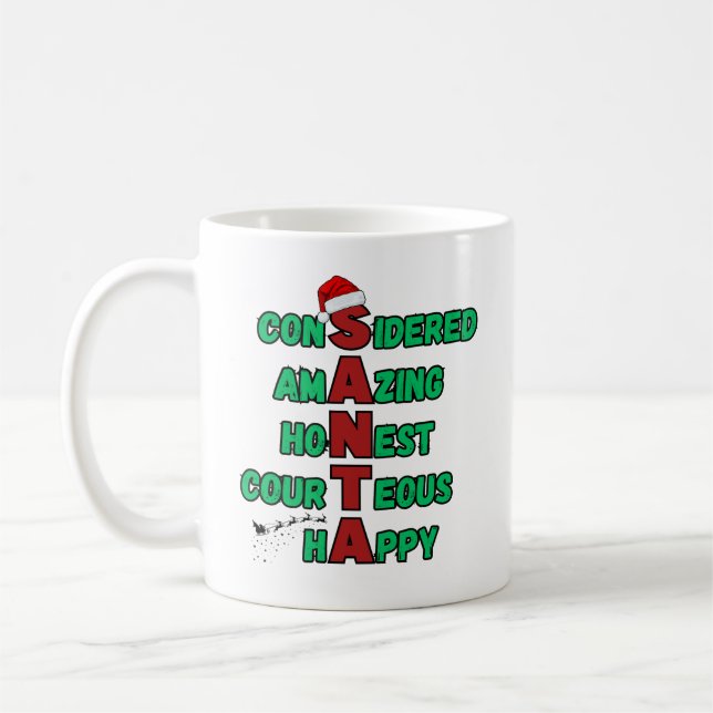 Caneca De Café Papais noeis Feriado de Natal Acrótico Feliz Festa (Esquerda)