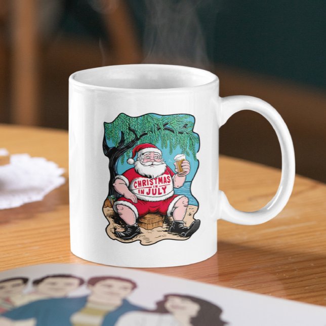 Caneca De Café Papais noeis Festivos Aproveitando Cerveja Sob Árv (Criador carregado)