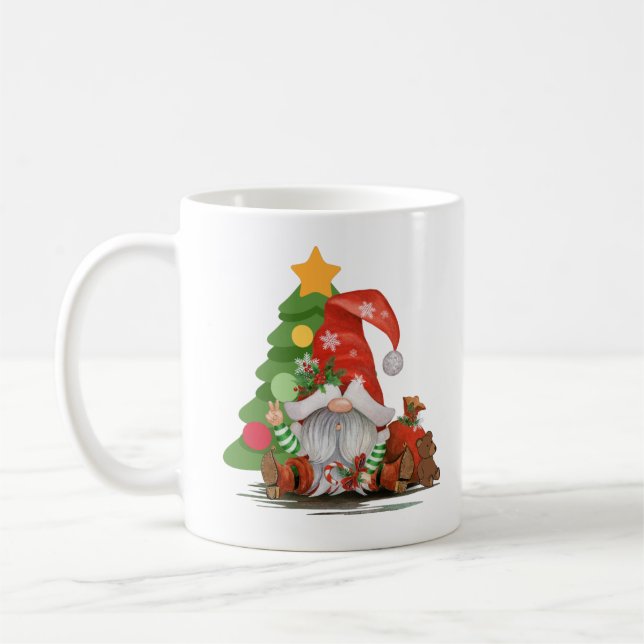 Caneca De Café Papais noeis Gnomo - Design de Natal engraçado (Esquerda)