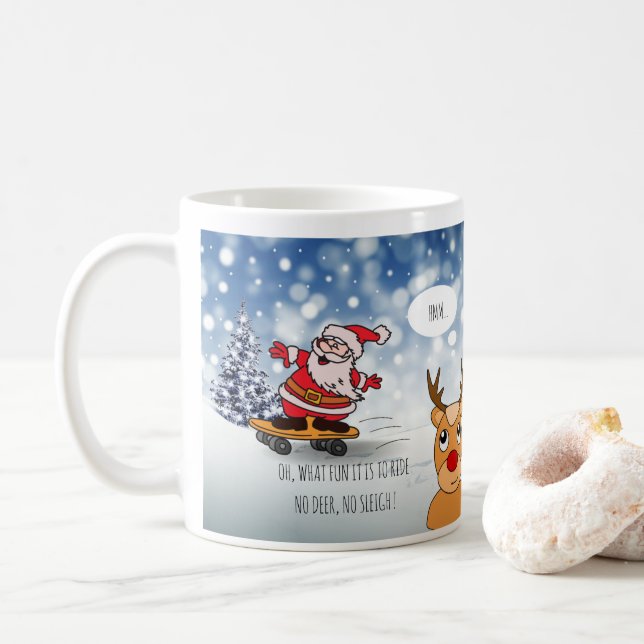 Caneca De Café Papais noeis no skate, renas engraçadas no inverno (Com Donut)