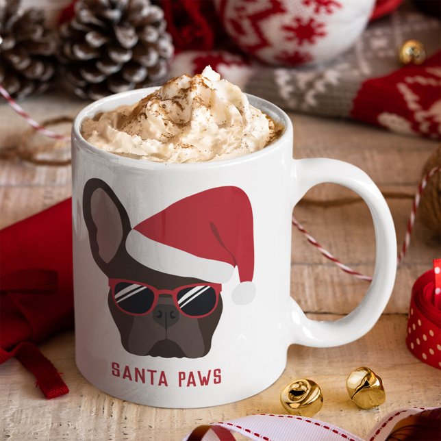 Caneca De Café Papais noeis Patas Natal Marrom Buldogue Francês (Criador carregado)