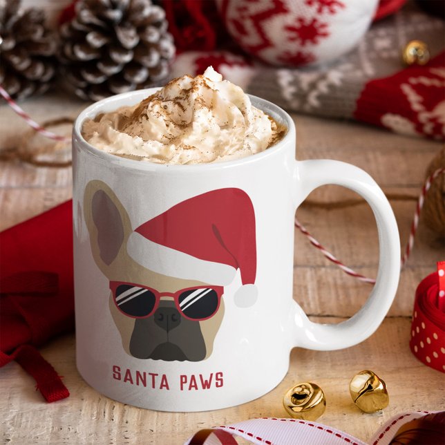 Caneca De Café Papais noeis Paws Natal Clara Fawn Buldogue Francê (Criador carregado)