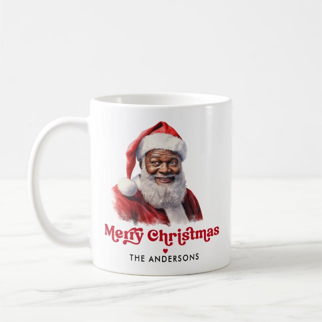 Caneca De Café Papais noeis Pretos de Aquarela Feliz Natal (Esquerda)