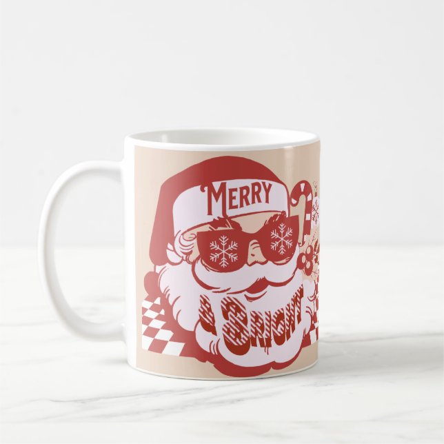 Caneca De Café Papais noeis Retro Feliz Brilhante Natal Rosa (Esquerda)