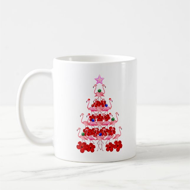 Caneca De Café Papais noeis Rosa Flamingo Árvore de Natal (Esquerda)