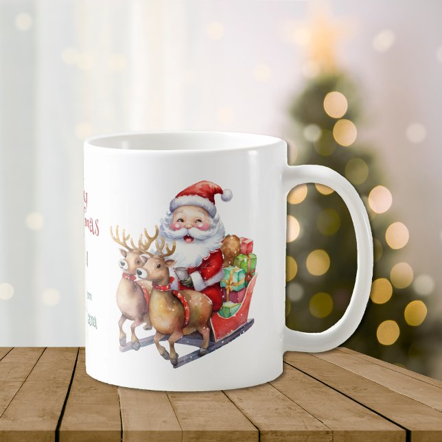 Caneca De Café Papais noeis Sleigh e Reindeer Kids (Criador carregado)