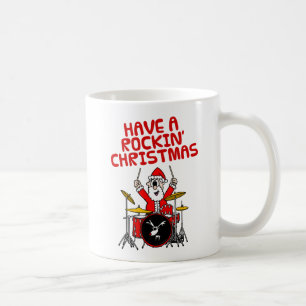 Caneca De Café Papais noeis Tocando Tambores, Drummer Musical de 