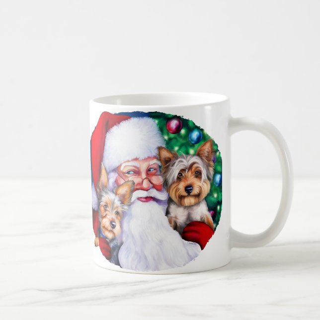 Caneca De Café Papais noeis Yorkies no Natal (Direita)