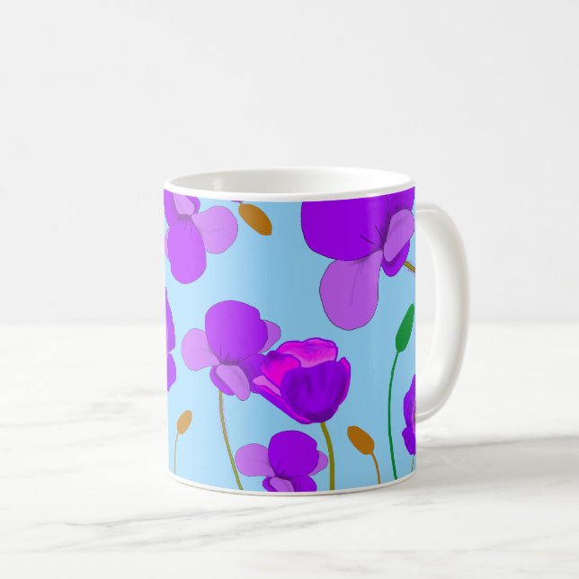 Caneca De Café Papaver Poppy Lilac sobre fundo azul pálido (Frente Esquerda)