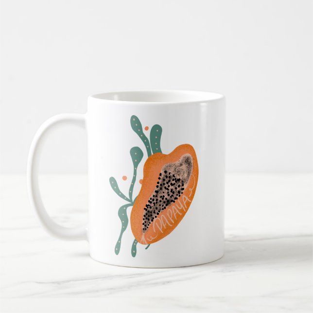 Caneca De Café Papaya Mão Desenhada Letrejando Fruta Tropical (Esquerda)
