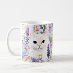 Caneca De Café Papéis Digitais De Gatos Florais De Aquarelas