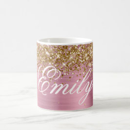 Caneca De Café Papel alumínio rosa claro com brilho dourado perso