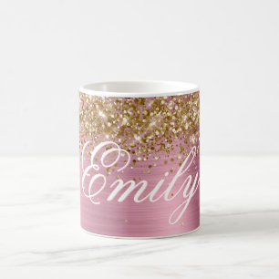 Caneca De Café Papel alumínio rosa claro com brilho dourado perso