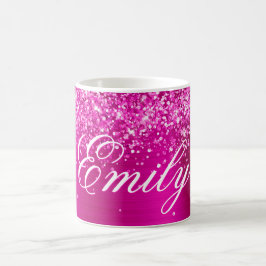 Caneca De Café Papel alumínio rosa quente glitter personalizado